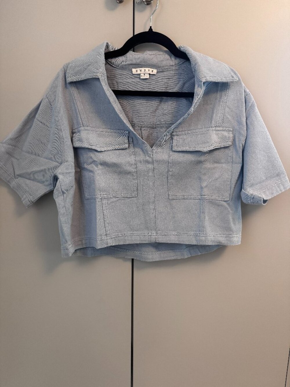 Crop Denim V-Neck Top